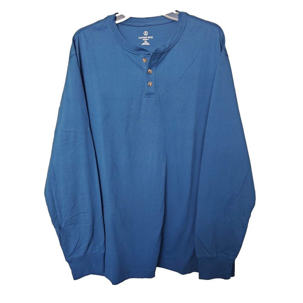 Lands' End Men's 100% Cotton Blue Henley Neck Super-T T-Shirt Size XL (46-48)